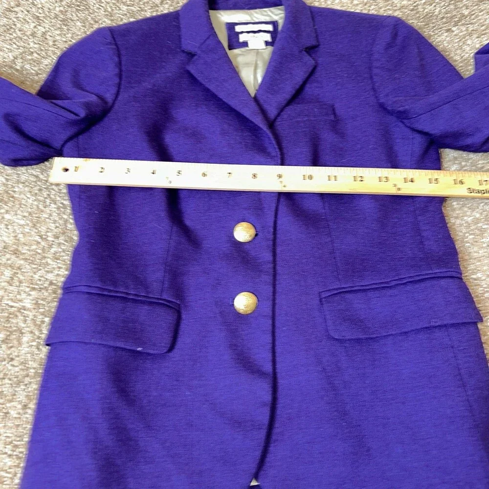 J. Crew blazer school boy jacket purple gold hardware wool blend SZ 0 - Picture 4 of 9